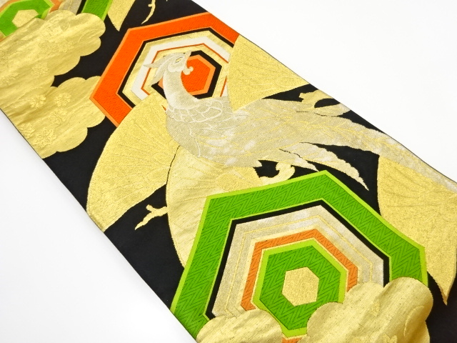 JAPANESE KIMONO / ANTIQUE FUKURO OBI / SILK / WOVEN PHOENIX